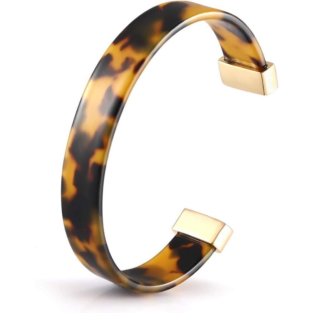 Acrylic Tortoise Shell Cuff Bracelet Lightweight Adjustable Fashion Jewelry